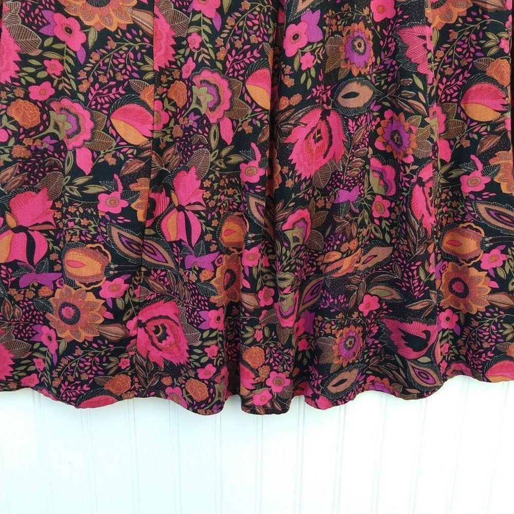 Notations Vintage 90s Floral Midi Skirt Size XL Petite Black Flower Print Rayon - Picture 10 of 12